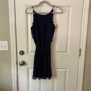 Navy blue dress with tie-belt